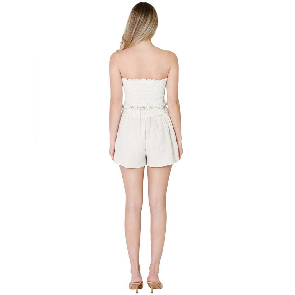 Mable Two Piece Set Bandeau Top and High Waisted Shorts in Cream - Size Small - Picture 5 of 16